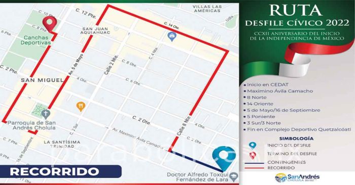 Anuncian cierre de vialidades por Desfile Cívico en San Andrés Cholula