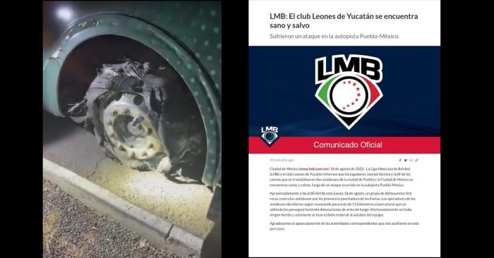 Atacan a balazos el autob&uacute;s de Leones de Yucat&aacute;n en la Puebla - M&eacute;xico