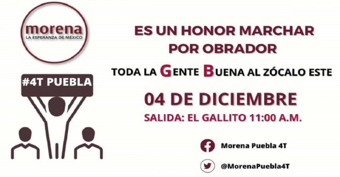 Invitan a los poblanos a participar en la marcha de la 4T este fin de semana