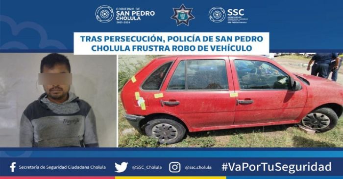 Frustran robo de vehículo en San Pedro Cholula