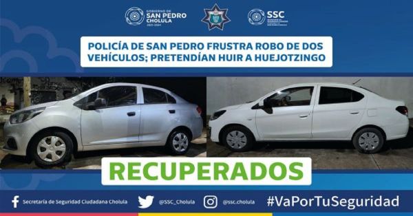 Frustran robo de dos vehículos en San Pedro Cholula