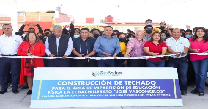 Inauguran techado del bachillerato José Vasconcelos En San Andrés Cholula