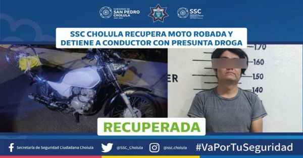 Recuperan moto robada en San Pedro Cholula, hay un detenido
