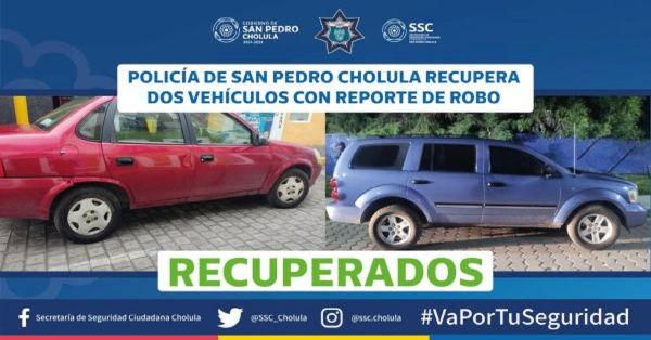 Recuperan dos vehículos en San pedro Cholula con reporte de robo