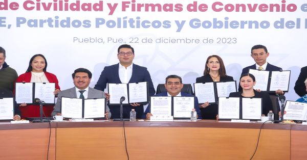 Firman Sergio Salomón, partidos políticos y autoridades electorales pacto de civilidad para 2024
