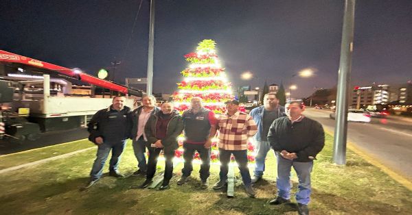 Adornan Bulevar Hermanos Serdán con árbol de Nochebuenas