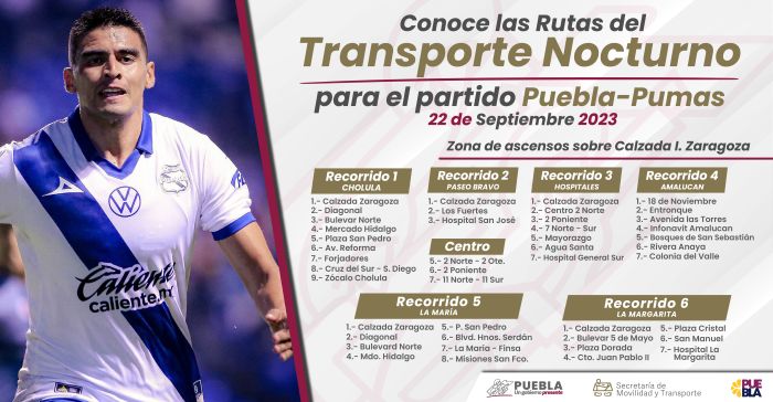 Habilitan transporte nocturno para partido Puebla contra Pumas