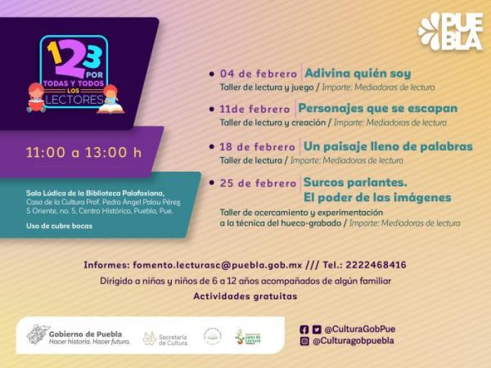 Invita Cultura a talleres infantiles de lectura en la Biblioteca Palafoxiana