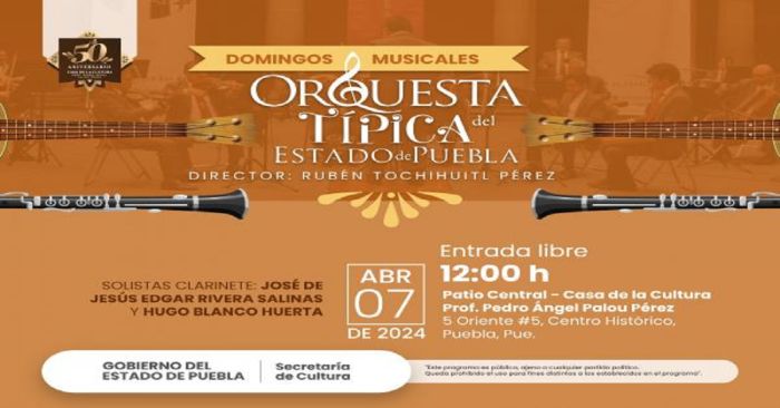 Ofrecerá Orquesta Típica del Estado de Puebla conciertos dominicales