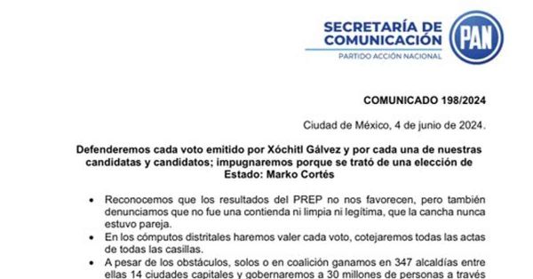 Impugnará PAN Nacional proceso electoral, consideraron una “elección de Estado”