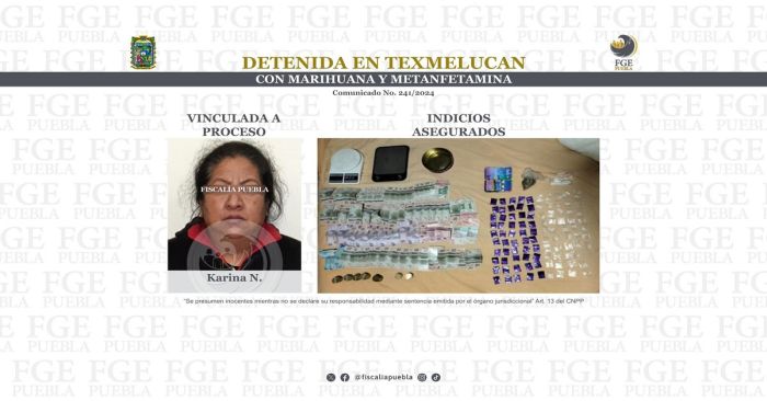 Detienen a Karina N. con más de 90 dosis de droga