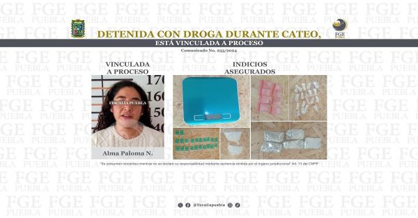 Detienen a Alma Paloma N. por delitos contra la salud