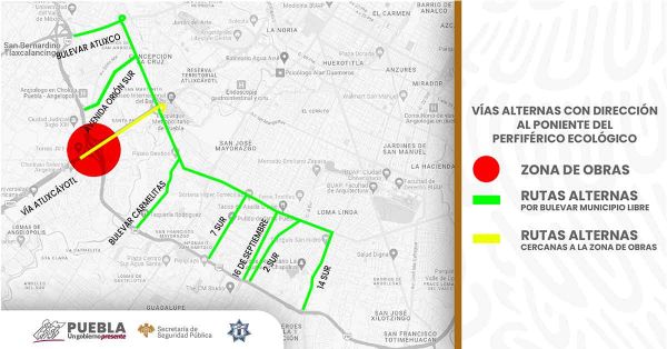 Piden tomar vías alternas por obras en Vía Atlixcáyotl