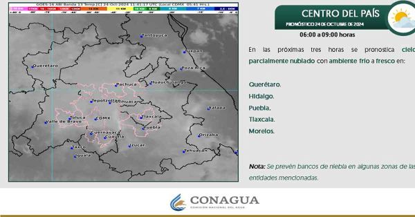 Pronostica Conagua “ambiente frío a fresco” en Puebla