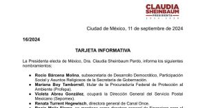 Presenta Claudia Sheinbaum 11 nuevos nombramientos para el gabinete