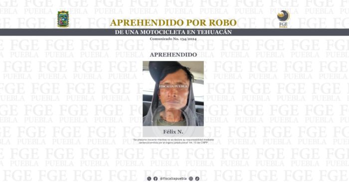 Detenido por robarse una motocicleta en Tehuacán