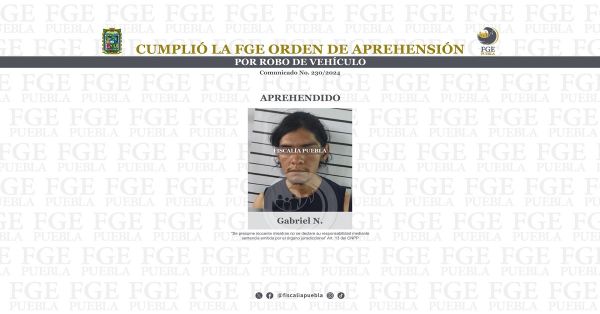 Detienen a Gabriel N. por el delito de robo de vehículo agravado