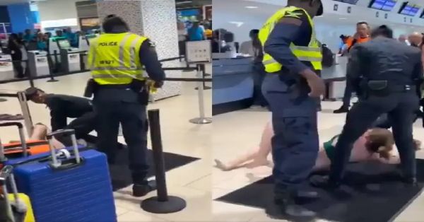 Ataca una mujer a policías, se desnuda y exige “sexo” en aeropuerto de Jamaica