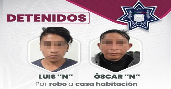 Hay dos detenidos durante robo a casa habitación en Totimehuacán