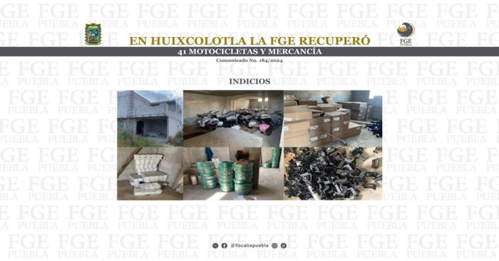 Aseguran motocicletas y mercancía en un predio de San Salvador Huixcolotla