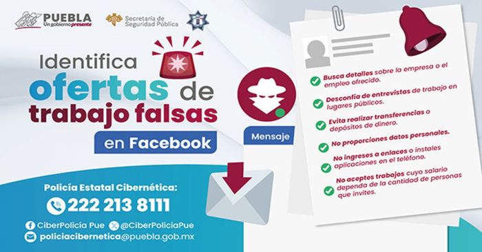 &iexcl;Cuidado! Detecta SSP de Puebla ofertas de trabajo falsas en Facebook