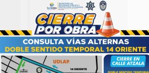 Activan doble sentido temporal en la 14 Oriente en San Andrés Cholula