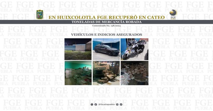 Catean predio en San Salvador Huixcolotla, hay vehículos y mercancía de procedencia ilícita