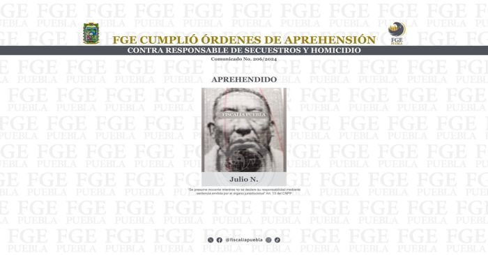 Detienen a Julio N. por secuestrar y asesinar a dos personas