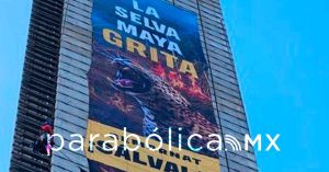 Protesta Greenpeace México en la Estela de Luz para pedir protección a la Selva Maya