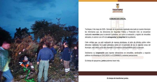 Deja daños materiales granizada en Tochtepec