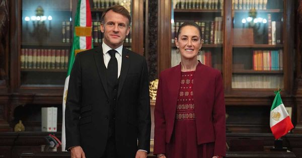 Recibe Claudia Sheinbaum a su hom&oacute;logo franc&eacute;s Emmanuel Macron