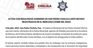 Reforzará San Pedro Cholula seguridad en mercado Cosme del Razo