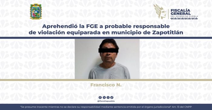 Detienen a Francisco N. por el delito de violaci&oacute;n equiparada