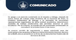 Anuncia BUAP levantamiento de paro en la Facultad de Artes