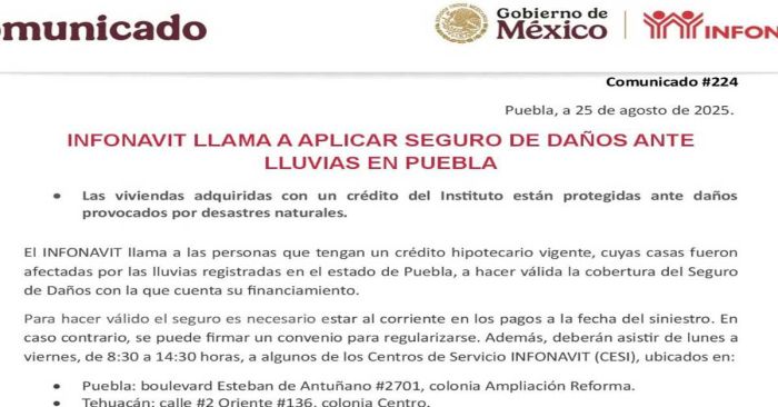 Llama Infonavit a aplicar seguros a da&ntilde;os por lluvias en viviendas