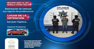 Recuperan en Atlixco vehículo con reporte de robo; hay un detenido