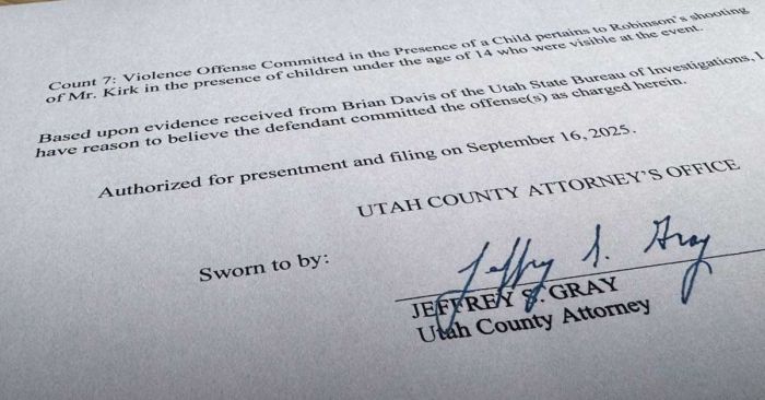 Pedir&aacute; Fiscal&iacute;a de Utah pena de muerte para sospechoso del homicidio de Charlie Kirk