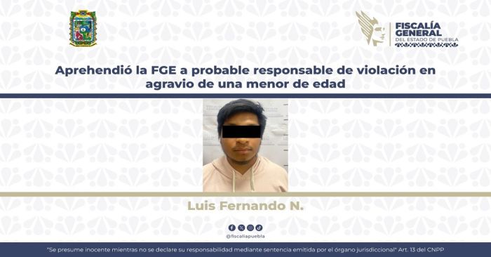 Detienen a Luis Fernando N., está acusado del delito de violación equiparada