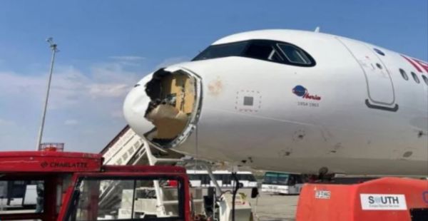 Aterriza avi&oacute;n Iberia de emergencia en Madrid; se estrell&oacute; contra un ave