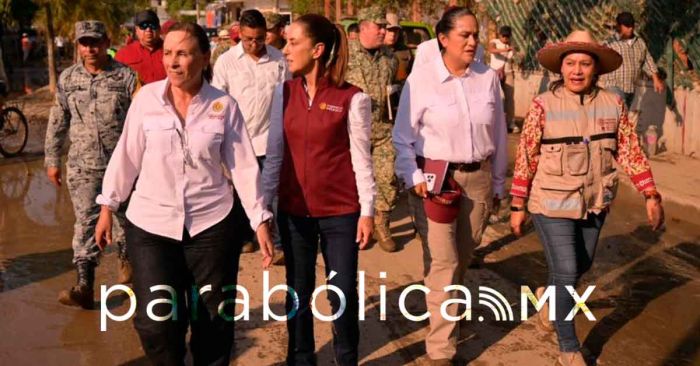 Recibe Rocío Nahle a Sheinbaum en su tercera visita a zonas devastadas