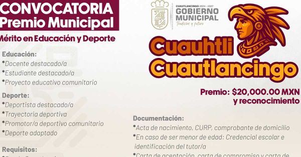 Lanzan convocatoria "Premio Cuauhtli Cuautlancingo"