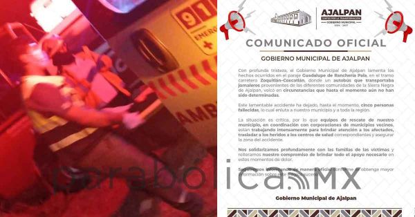 Mueren cinco jornaleros por volcadura en Coxcatlán