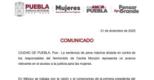 Representa una "esperanza" la sentencia por feminicidio de Cecilia Monz&oacute;n: Gobierno de Puebla