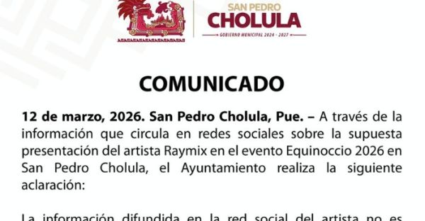 Descarta San Pedro Cholula confirmaci&oacute;n de evento con Raymix