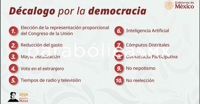 Presenta Sheinbaum el "Dec&aacute;logo por la democracia" de la Reforma Electoral