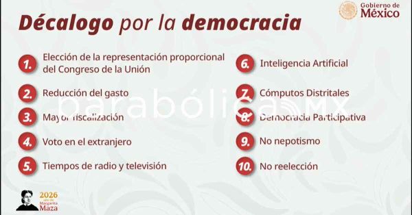 Presenta Sheinbaum el "Dec&aacute;logo por la democracia" de la Reforma Electoral