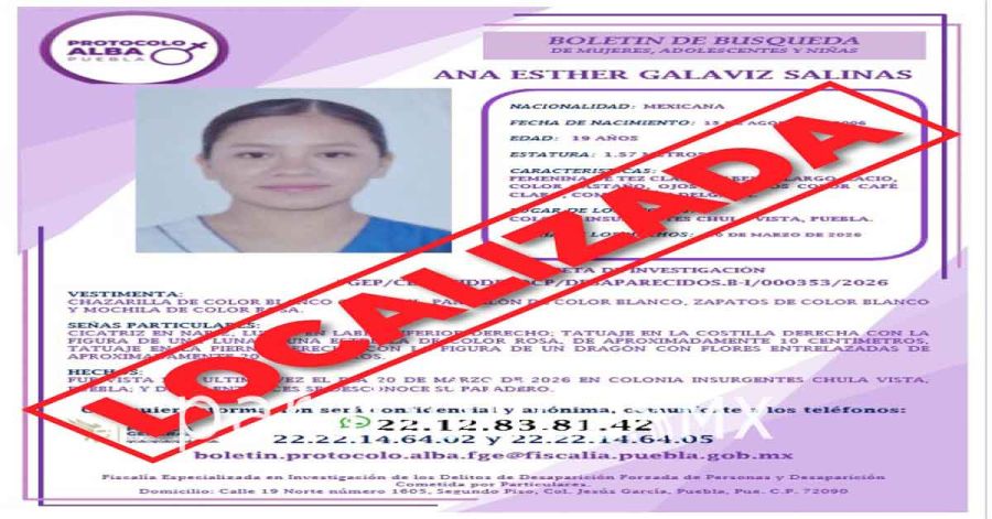 Localiza Fiscal&iacute;a a la joven desaparecida Ana Esther